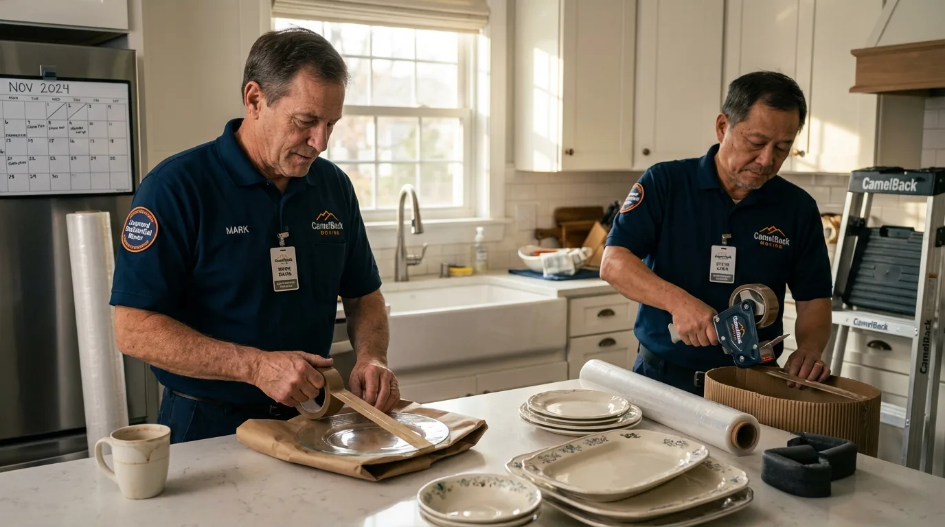 Professional crew packing kitchen dishware in Compton, CA